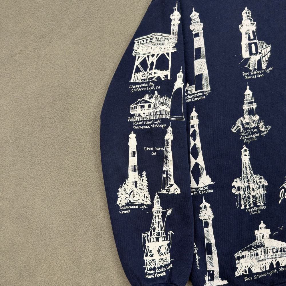 Vintage Michigan Rag Co Lighthouse Sweatshirt Size M All Over Print Crewneck USA - Picture 2 of 15